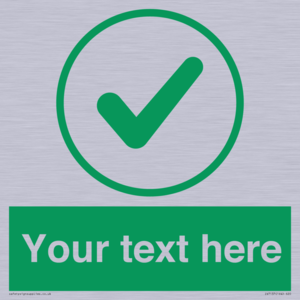 Custom green background, green tick in circle sign